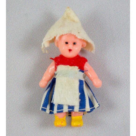 Vintage Dollhouse Miniature Dutch Girl Doll Striped Outfit  1:24 Scale - Picture 1 of 3
